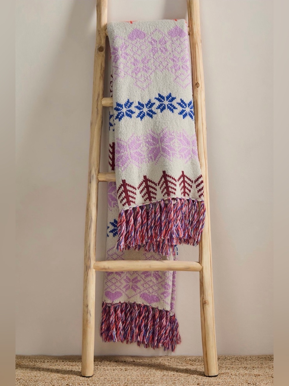 NWT new free people winter whimsy sweater knit tassel blanket multicolor 70 x 50